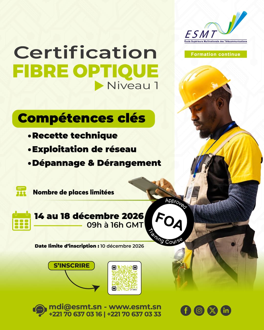 Affiche CERTIFICATION EN FIBRE OPTIQUE : NIVEAU 1 (Technicien)